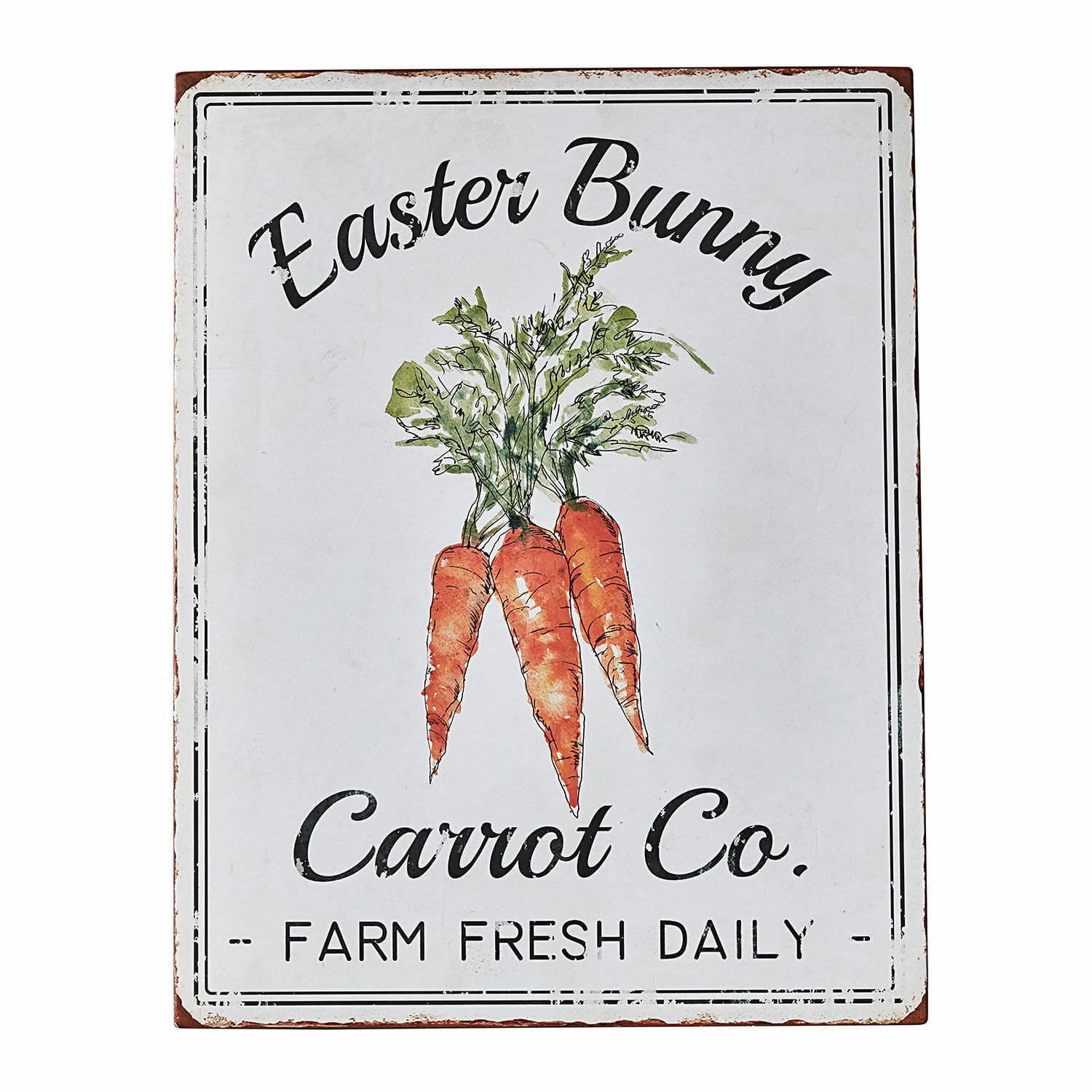 Dekorační cedule Gimont Kovová dekorativní cedule s motivem mrkve a nápisem Easter Bunny Carrot Co.