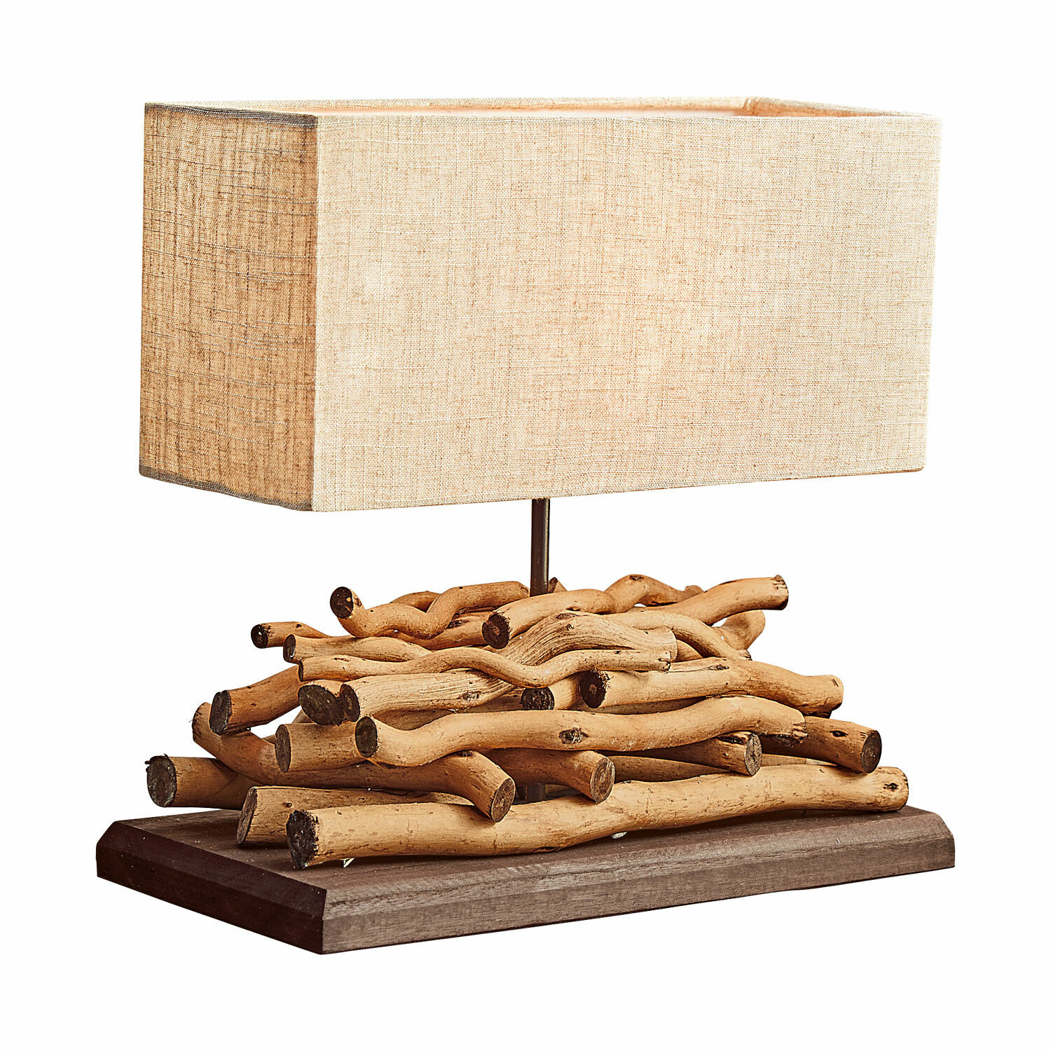 Stolní lampa Caribou Stolní lampa s béžovým stínidlem a přírodní dřevěnou základnou v rustikálním stylu
