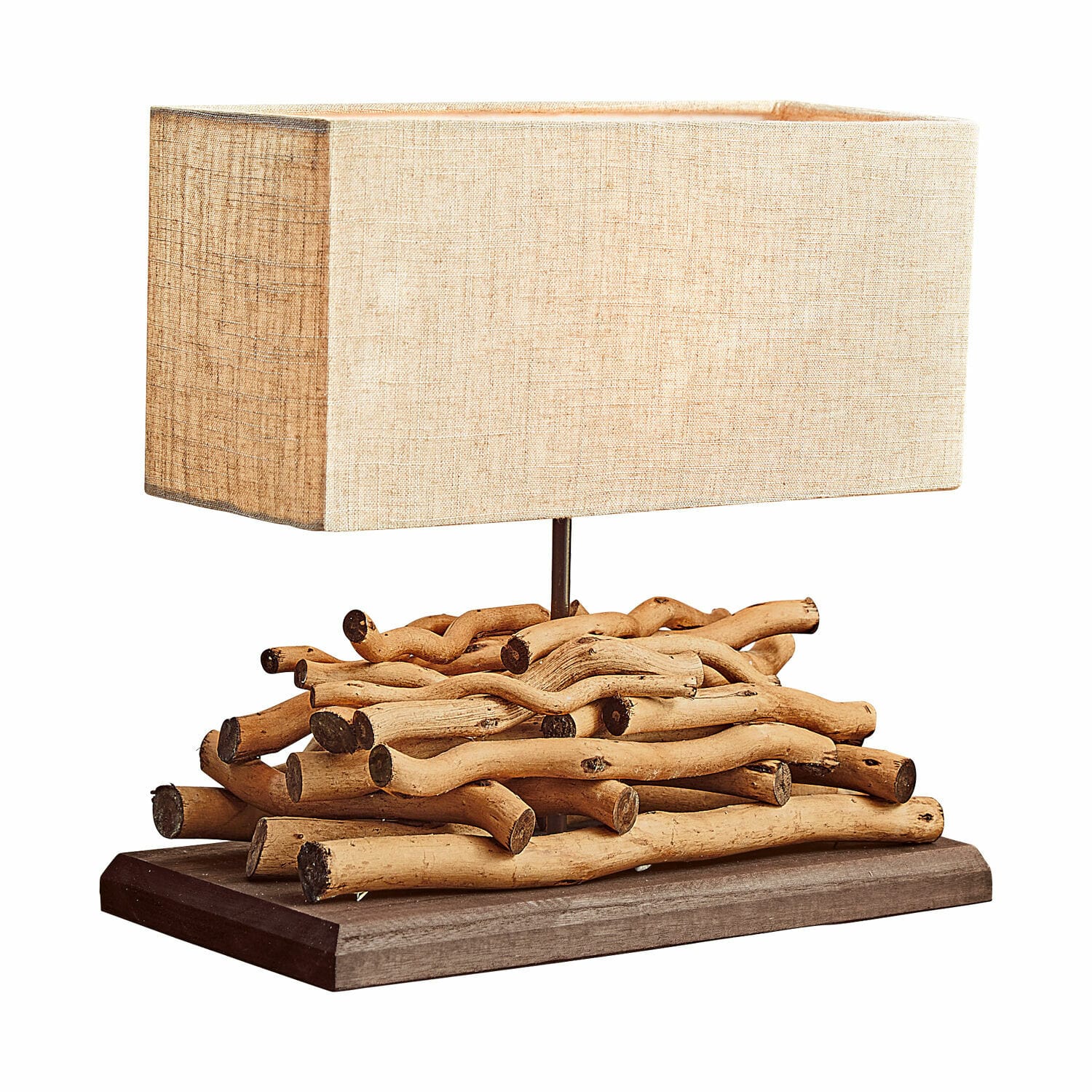 Stolní lampa Caribou Stolní lampa s béžovým stínidlem a přírodní dřevěnou základnou v rustikálním stylu