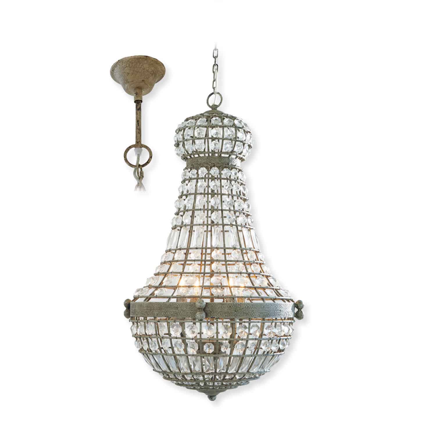 Lustr Perreux Závěsná lampa z kovu a křišťálu ve vintage stylu, dekorativní stropní svítidlo do obýváku