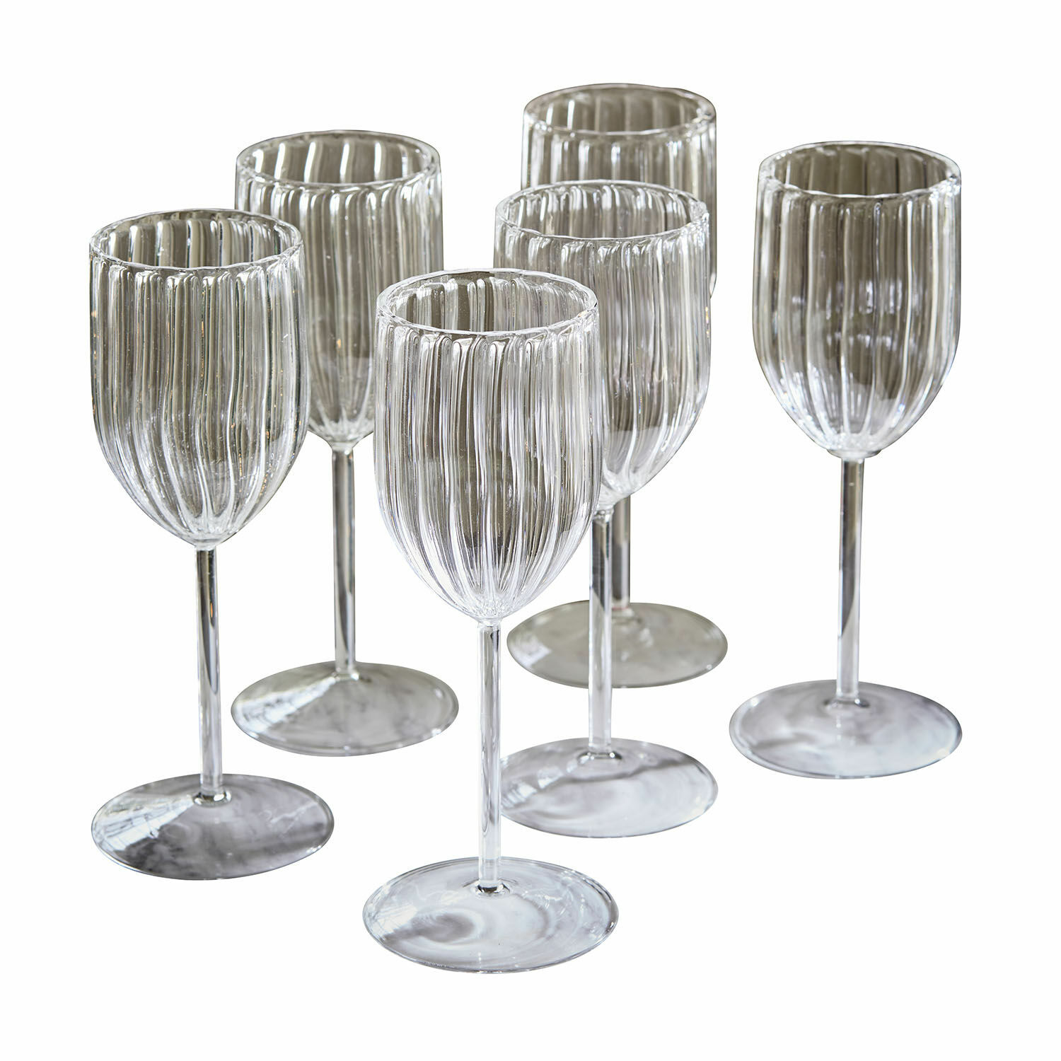 Sklenice, 6dílná sada Bavella Sada šesti průhledných žíhaných sklenic na víno, elegantní design pro domácnost