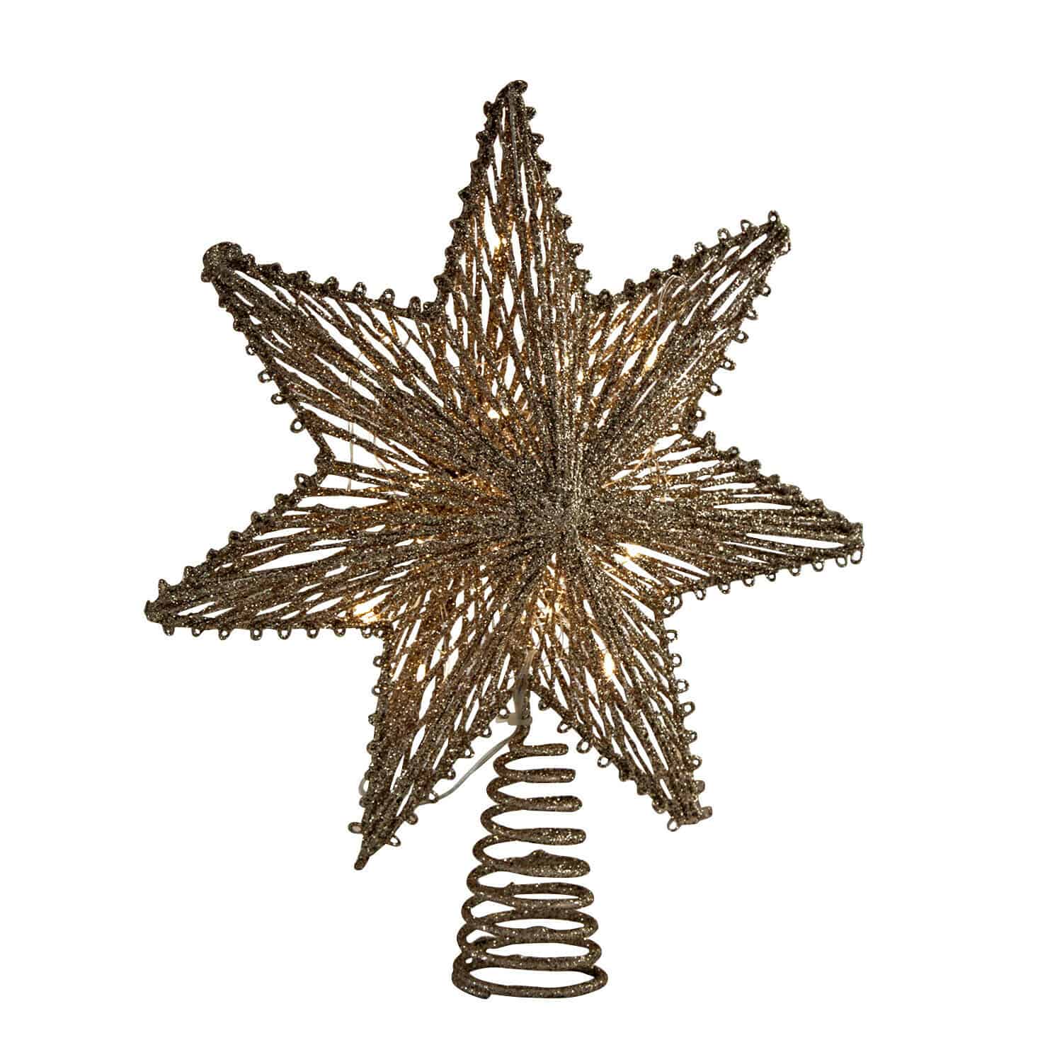 Zlatá hvězda na vrchol vánočního stromku z kovového drátu s LED osvětlením, vánoční dekorace