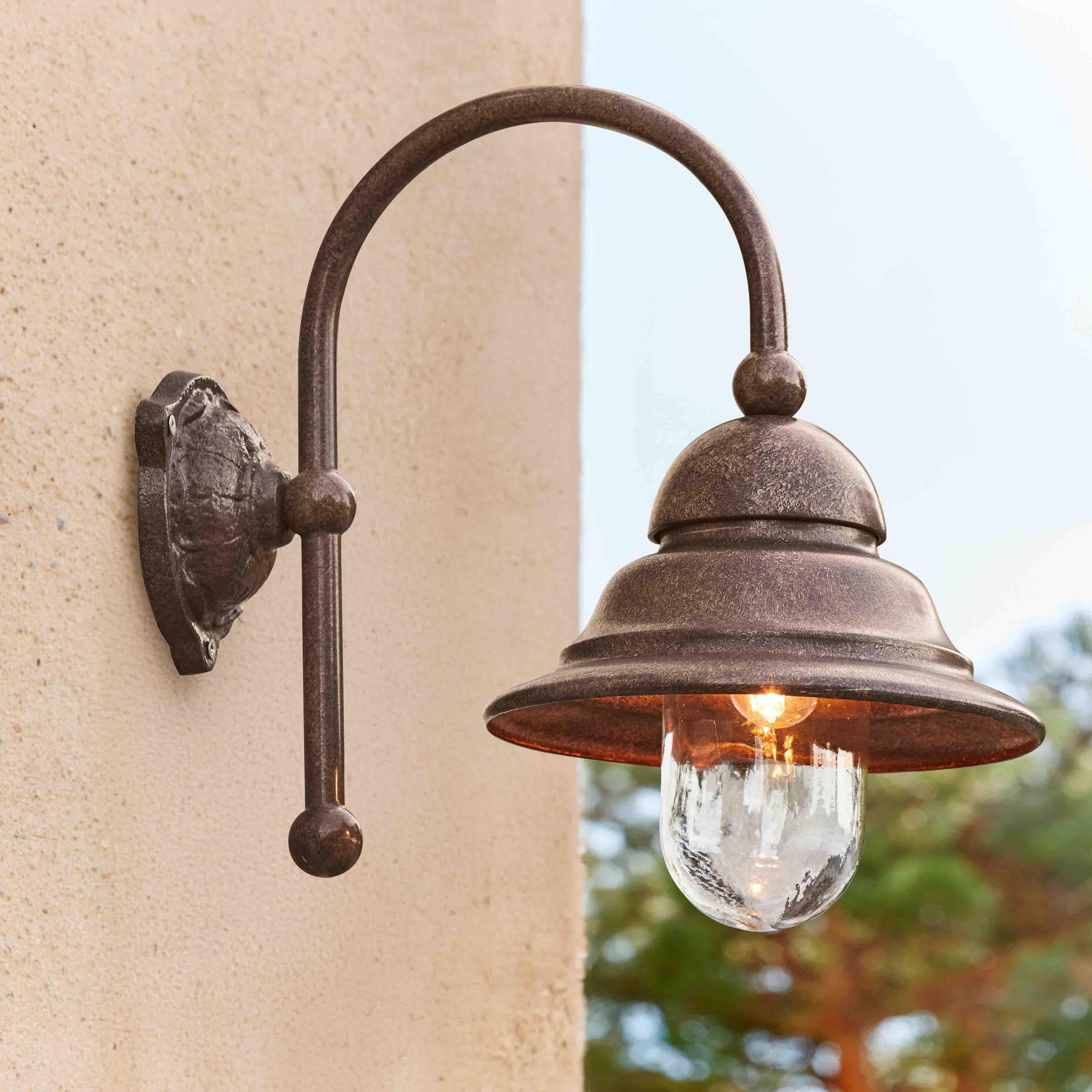 Venkovní nástěnné svítidlo z rezavého kovu s průhledným sklem a teplým LED světlem