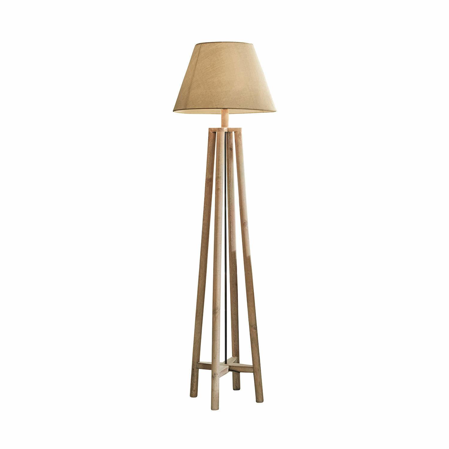 Stojací lampa Edgewood Stojací lampa s dřevěnou konstrukcí a béžovým stínidlem, přírodní design do obýváku