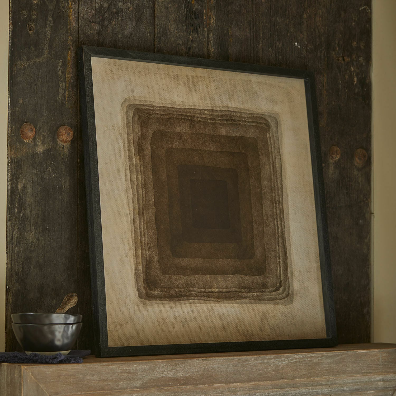 Obraz Zayden Dekorativní obraz s geometrickým vzorem v odstínech hnědé na béžovém pozadí, moderní nástěnná dekorace