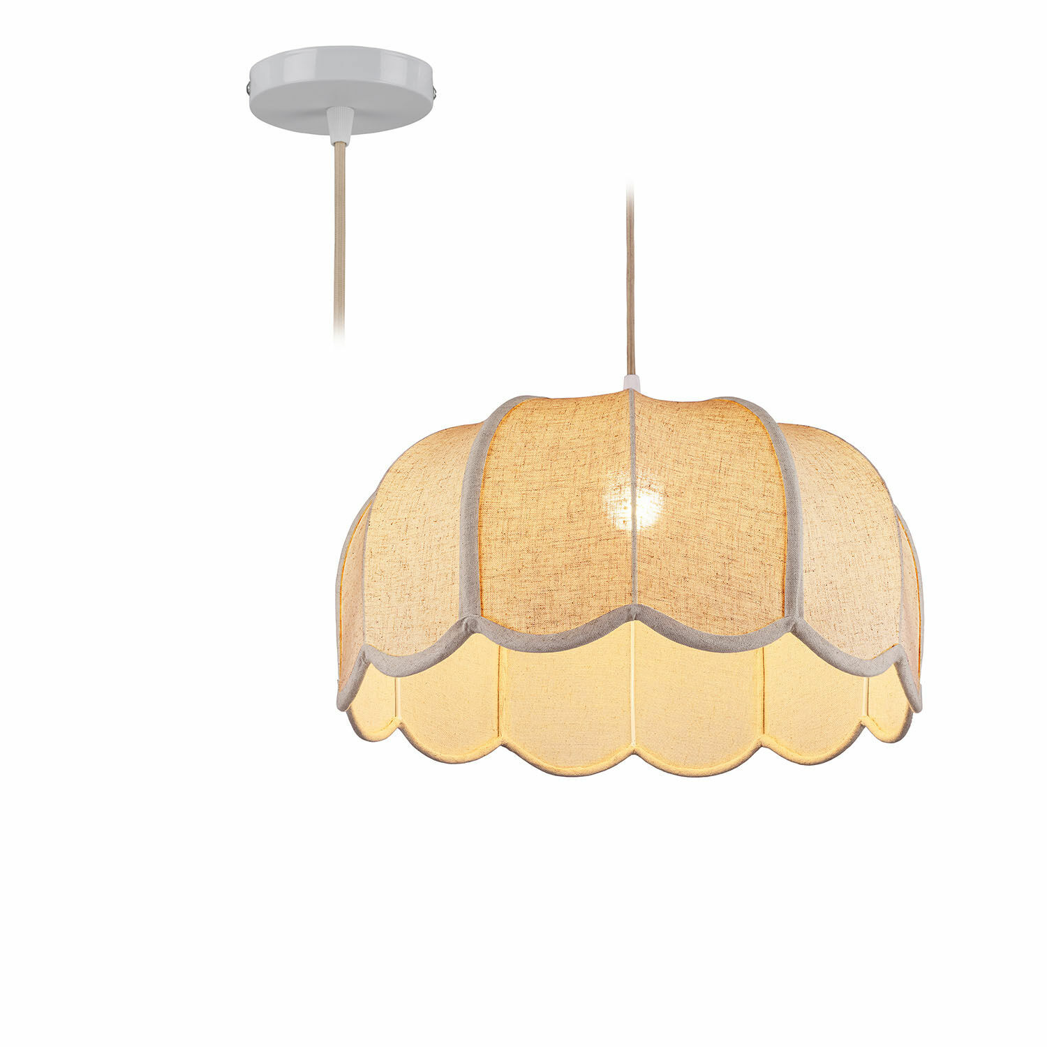 Závěsná lampa Ljosna Závěsná lampa z béžové látky s vlnitým okrajem, dekorativní stropní svítidlo do obývacího pokoje