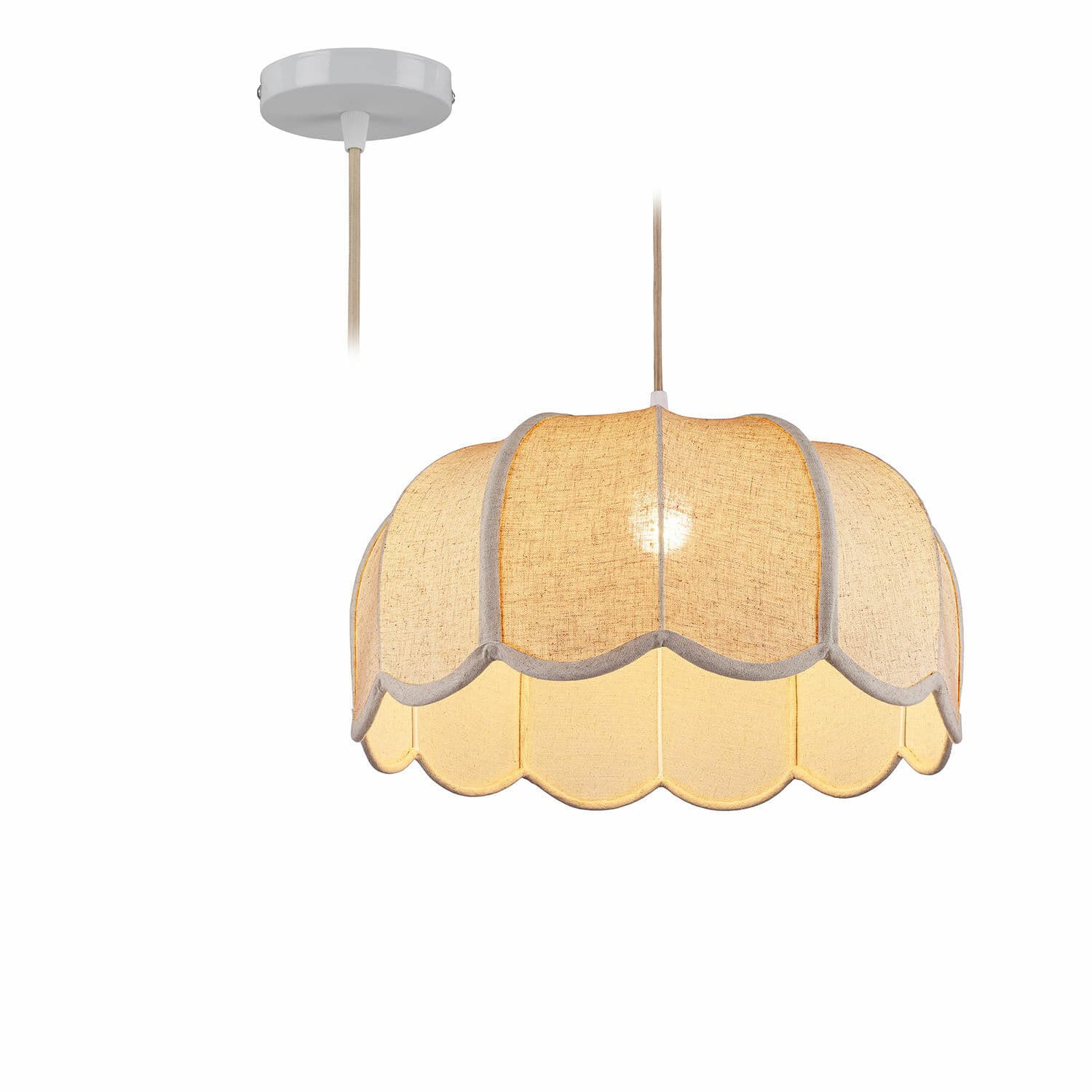 Závěsná lampa Ljosna Závěsná lampa z béžové látky s vlnitým okrajem, dekorativní stropní svítidlo do obývacího pokoje