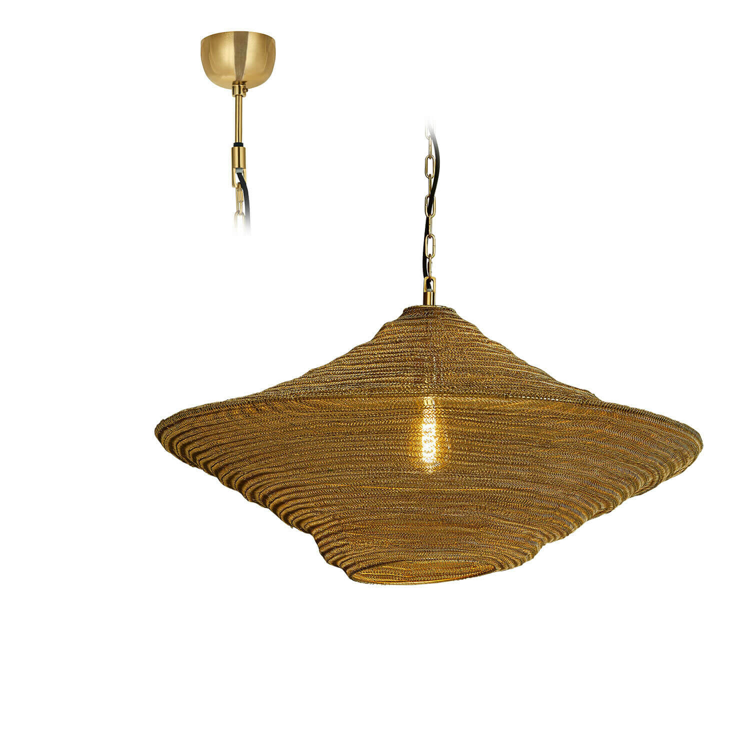 Závěsná lampa Ferncroft Závěsná lampa z mosazi ve zlaté barvě s originálním tvarem pro moderní interiéry