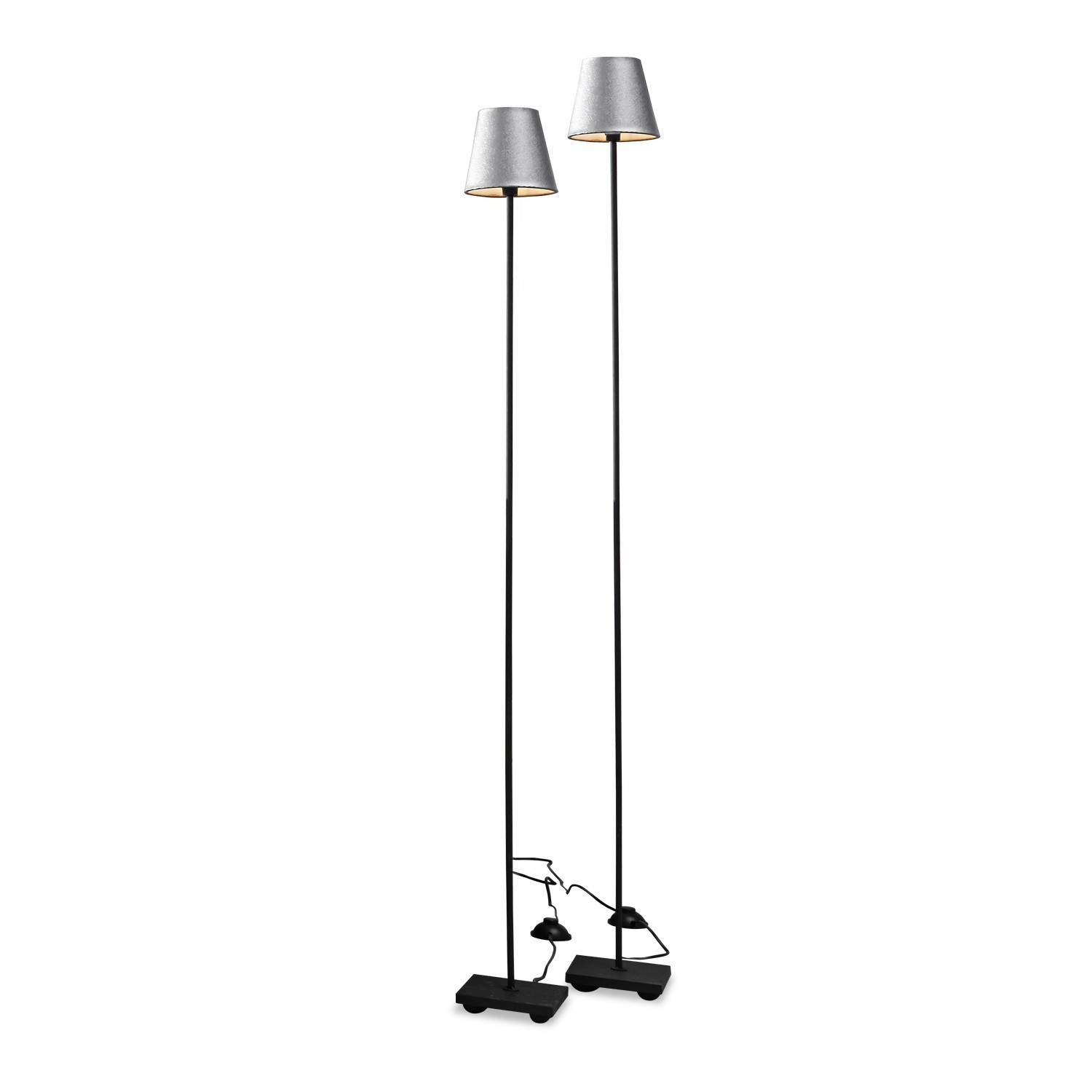 stříbrná/černá Sada dvou stojacích lamp Tacoma s černým podstavcem a šedým stínidlem, moderní osvětlení obýváku
