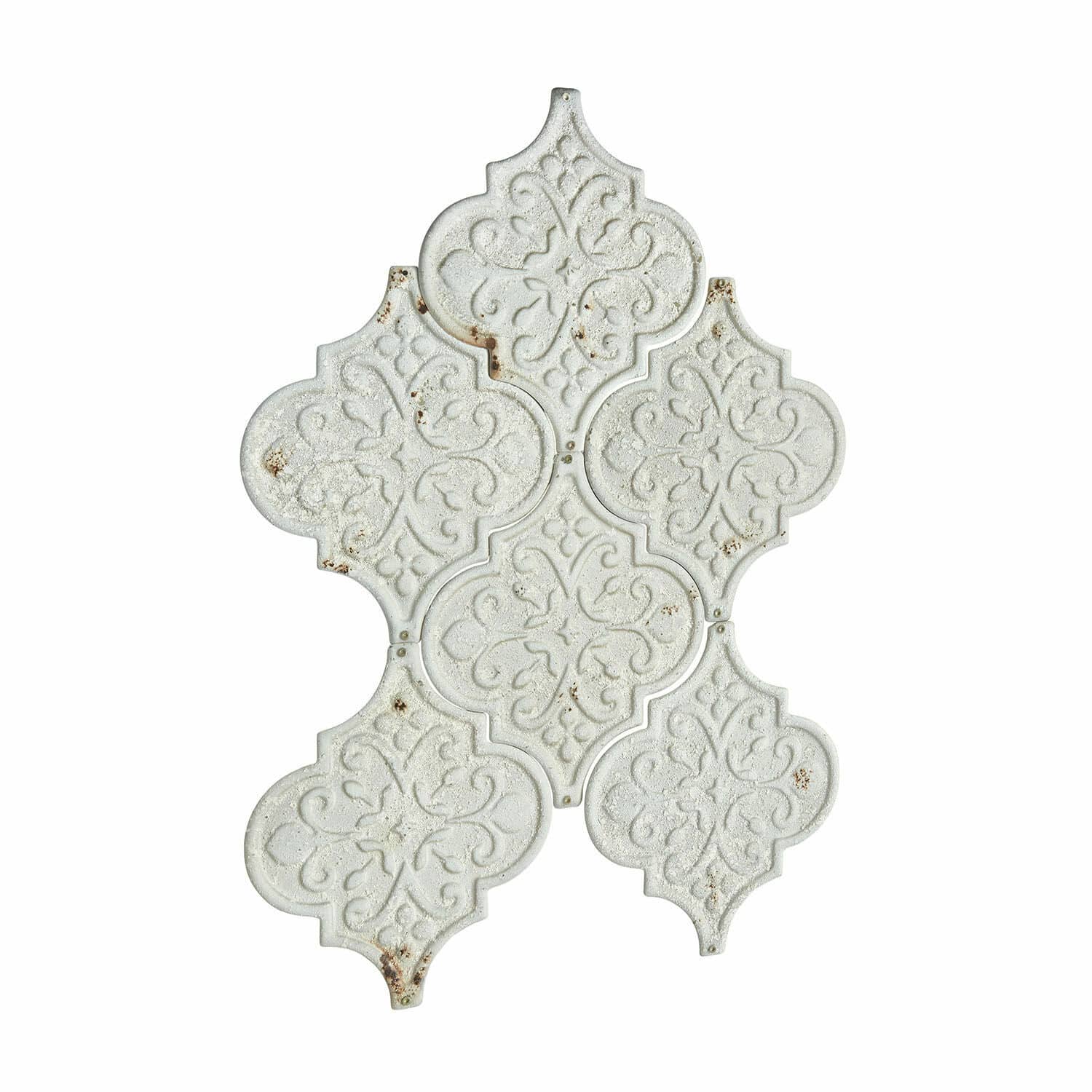 Nástěnný ornament, 6dílná sada Halira Bílé keramické obkladové dlaždice s ornamentálním vzorem a patinou pro interiérový design