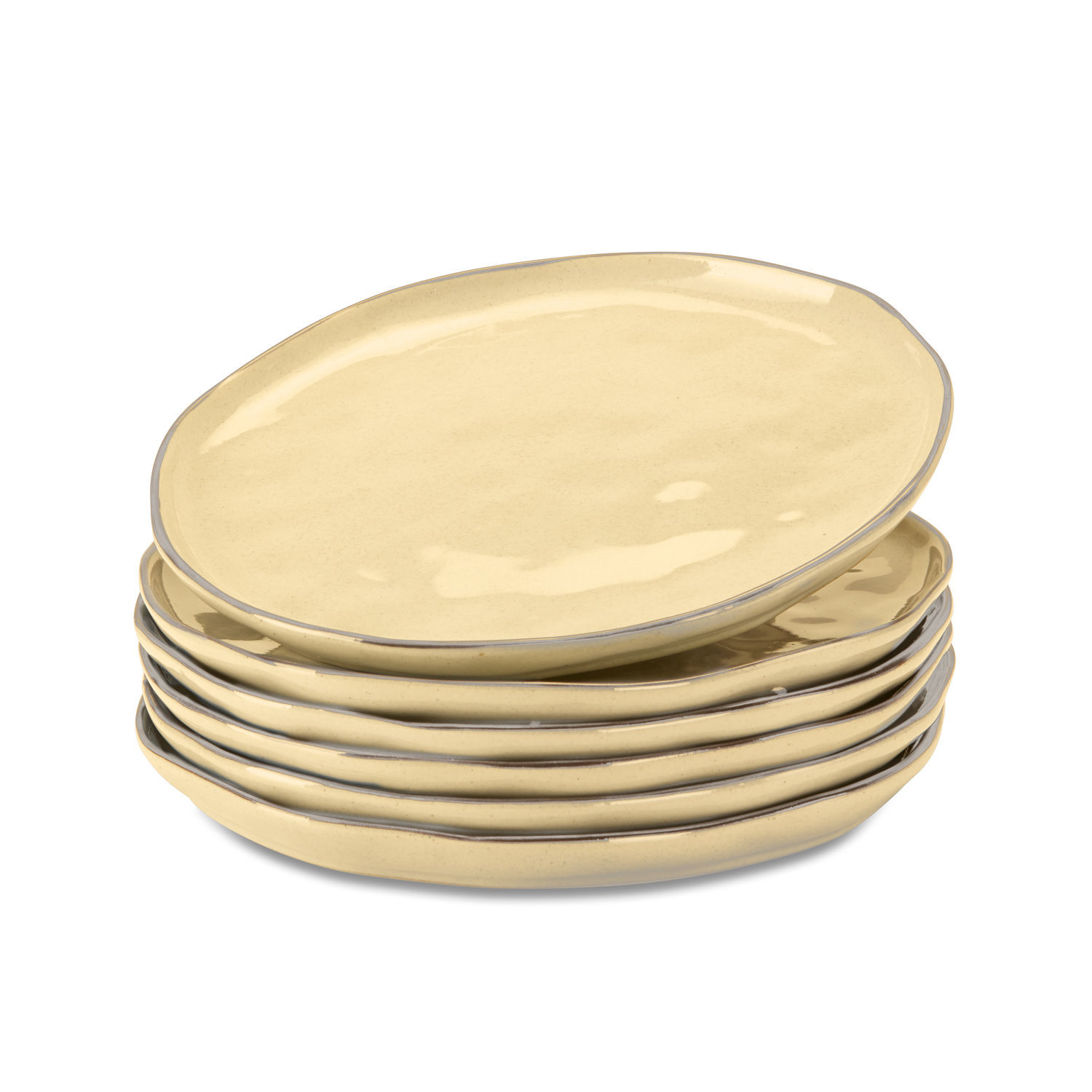 Sada šesti krémových keramických talířů s nepravidelným okrajem na servírování