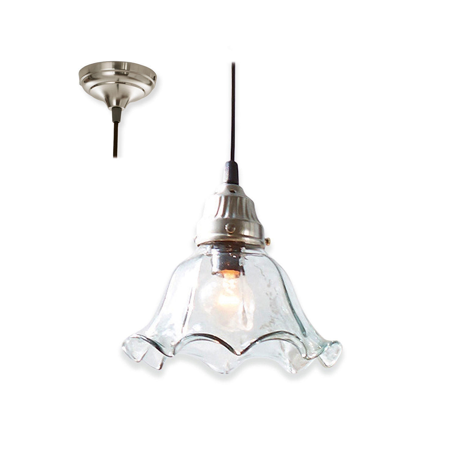 Závěsná lampa Noelle Skleněné závěsné svítidlo s vlnitým stínidlem a stříbrným kovovým držákem
