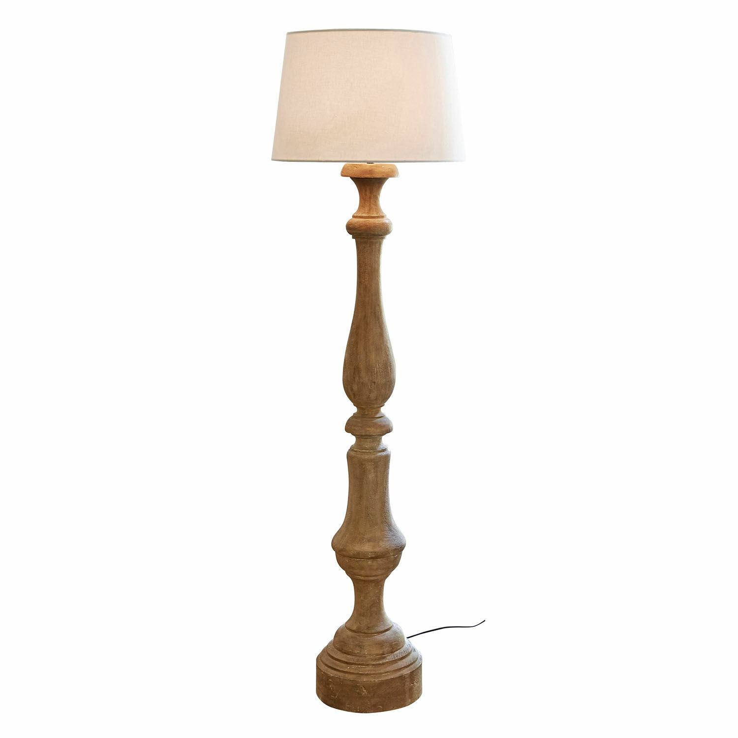 Stojací lampa Etienne Dřevěná stojací lampa s béžovým stínidlem, klasický design do obývacího pokoje nebo ložnice
