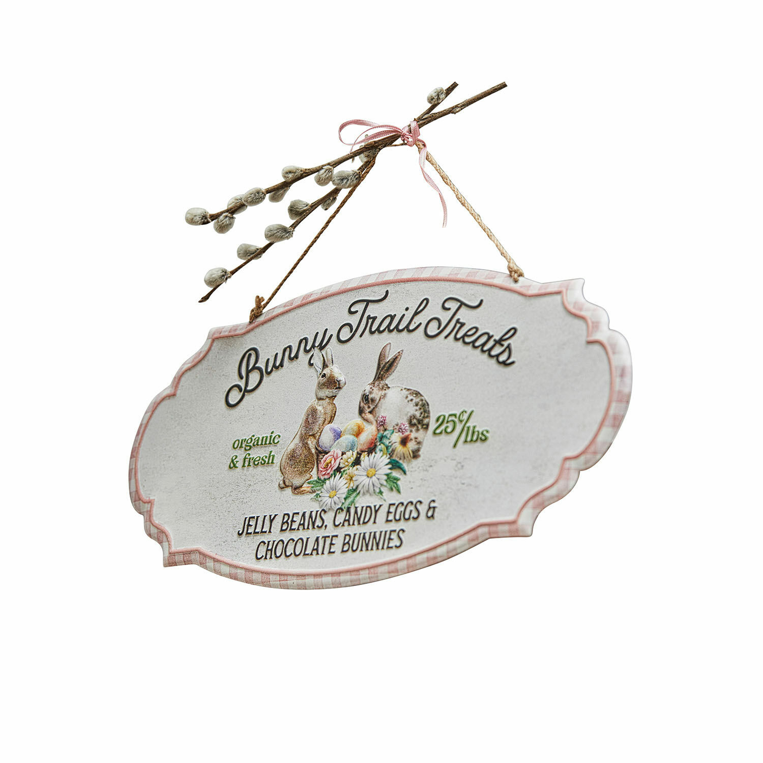 Dekorace – cedulka Bunny Trail Dekorativní cedule Bunny Trail Treats s motivem zajíců a velikonočních vajíček