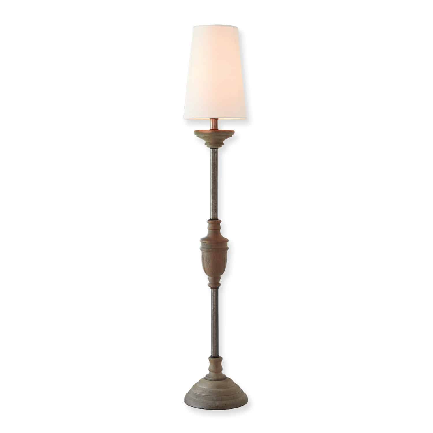 Stolní lampa Caylus Stojací lampa s bílým stínidlem a dřevěným podstavcem ve vintage stylu do obýváku