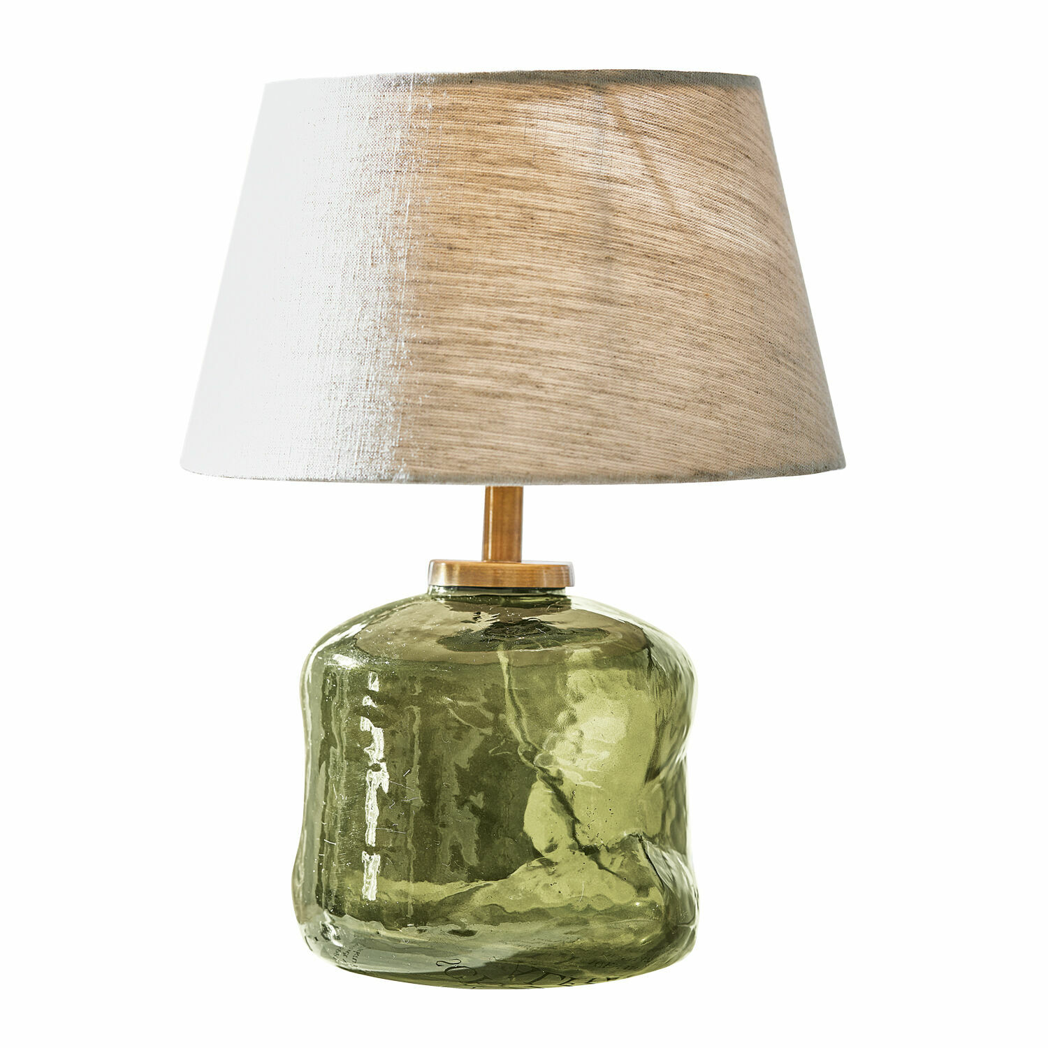 Stolní lampa Rufino Stolní lampa ze zeleného skla s béžovým textilním stínidlem, interiérová dekorace