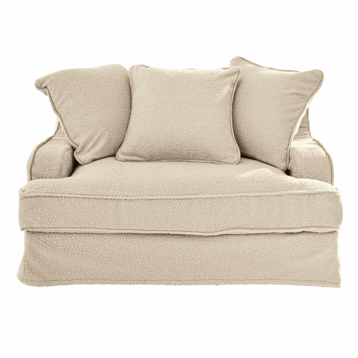 Béžová pohovka Monaco z měkkého materiálu se třemi polštáři, pohodlná do obýváku