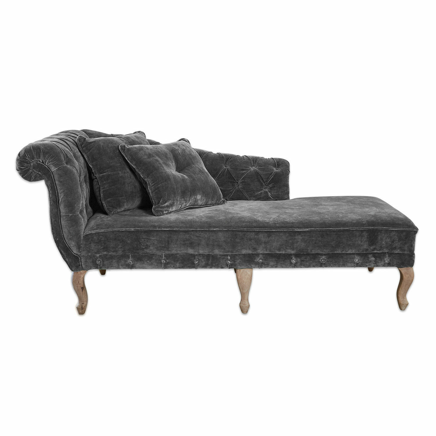 šedá Šedá sametová lenoška Viviani s dřevěnými nohami, elegantní pohovka do obýváku