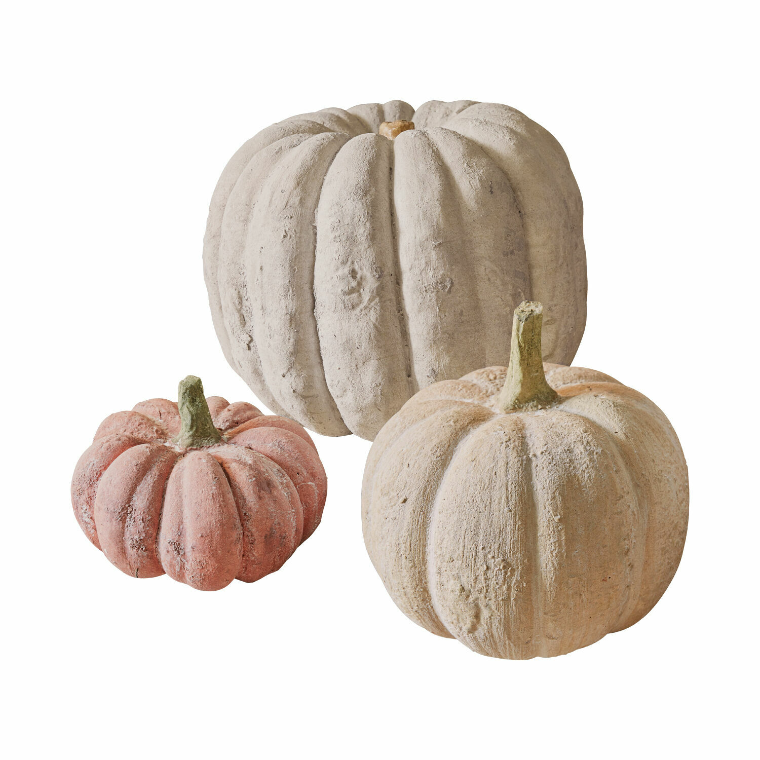Dýně, 3dílná sada Pumpkin Dekorativní betonové dýně v přírodních béžových a růžových odstínech pro podzimní výzdobu