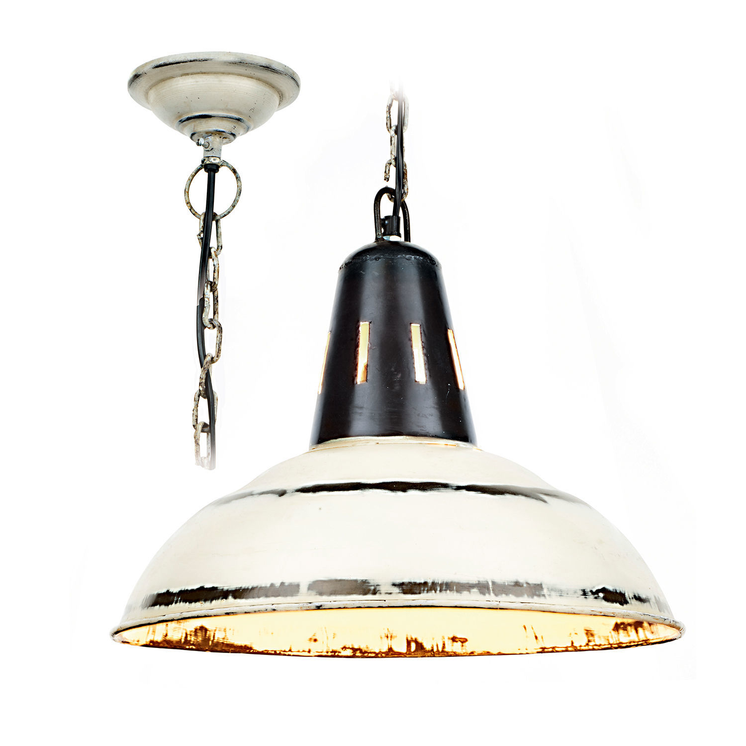 Závěsné svítidlo Dukes Závěsná kovová lampa ve vintage stylu v bílé a černé barvě s řetězem pro zavěšení
