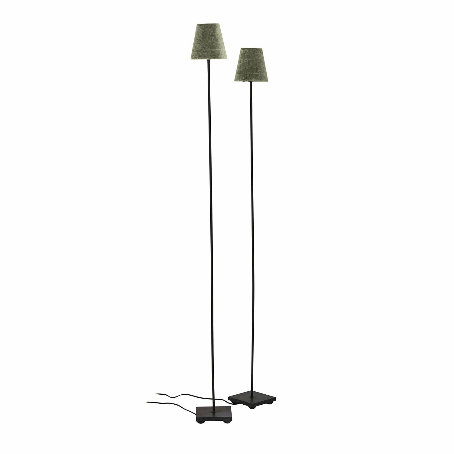 khaki/černá Sada dvou stojacích lamp Tacoma s khaki stínidly a černou kovovou základnou do obývacího pokoje