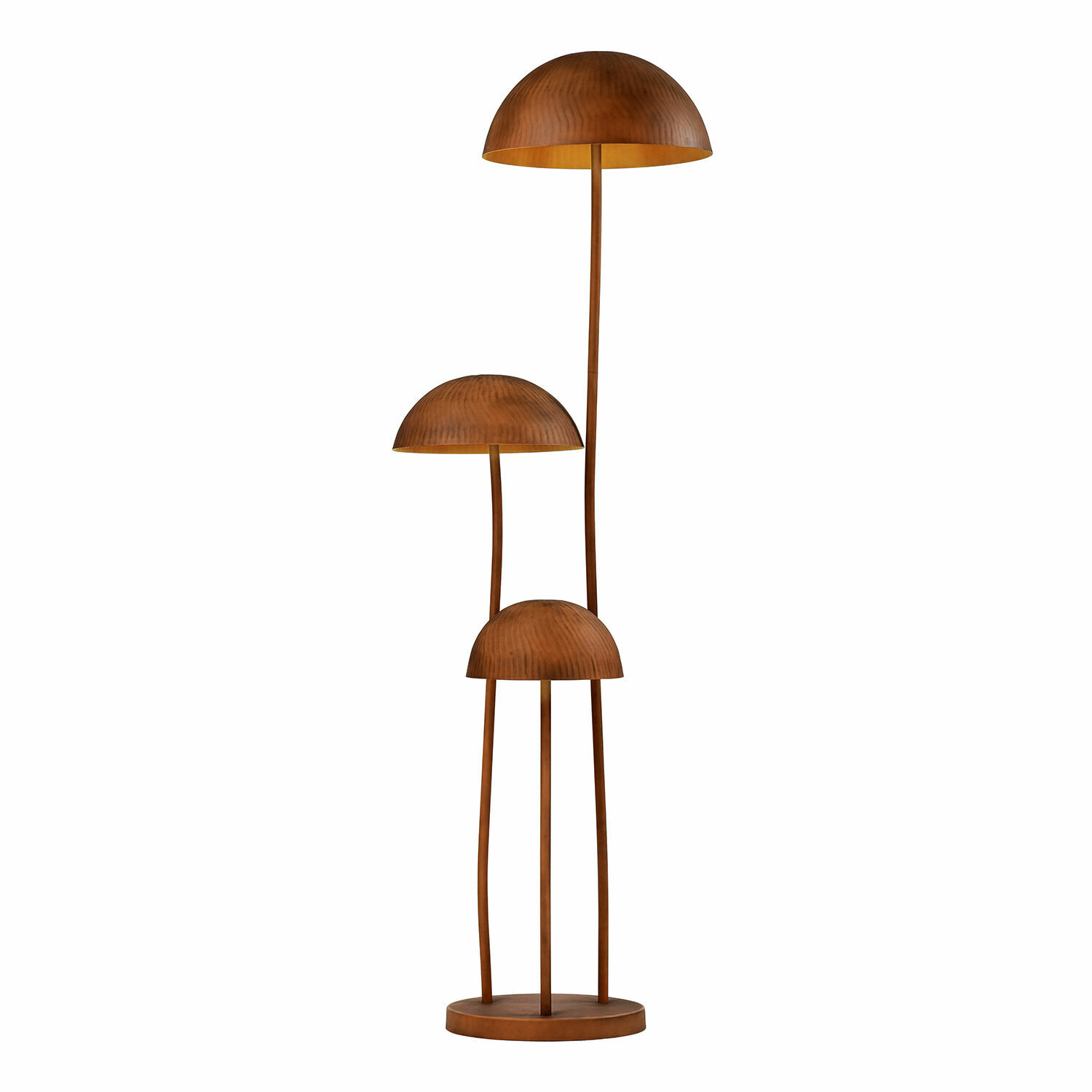 Stojací lampa Harvelle Tříramenná stojací lampa z mědi s polokruhovými stínidly, moderní osvětlení a design