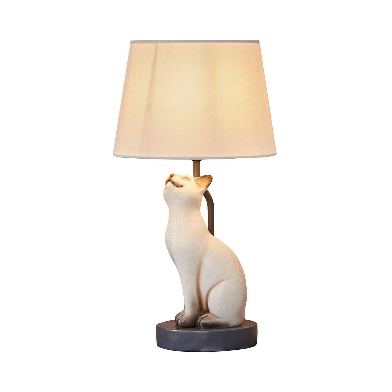 Stolní lampa Ormeya Stolní lampa s bílou keramickou kočičí základnou a krémovým stínidlem do obývacího pokoje