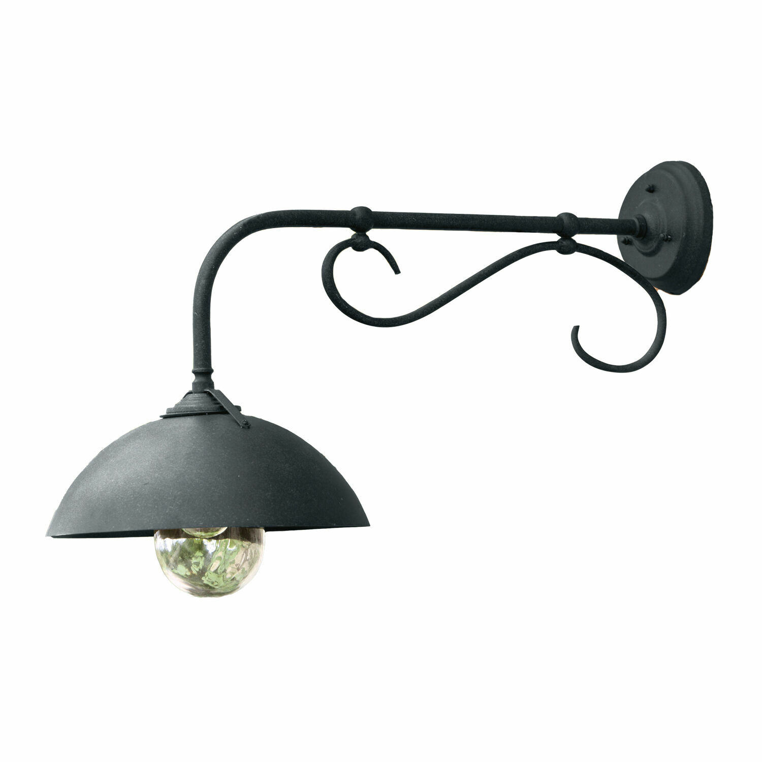 černá Černá venkovní nástěnná lampa Lupia z kovu s ozdobným ramenem a skleněným stínidlem, venkovní osvětlení