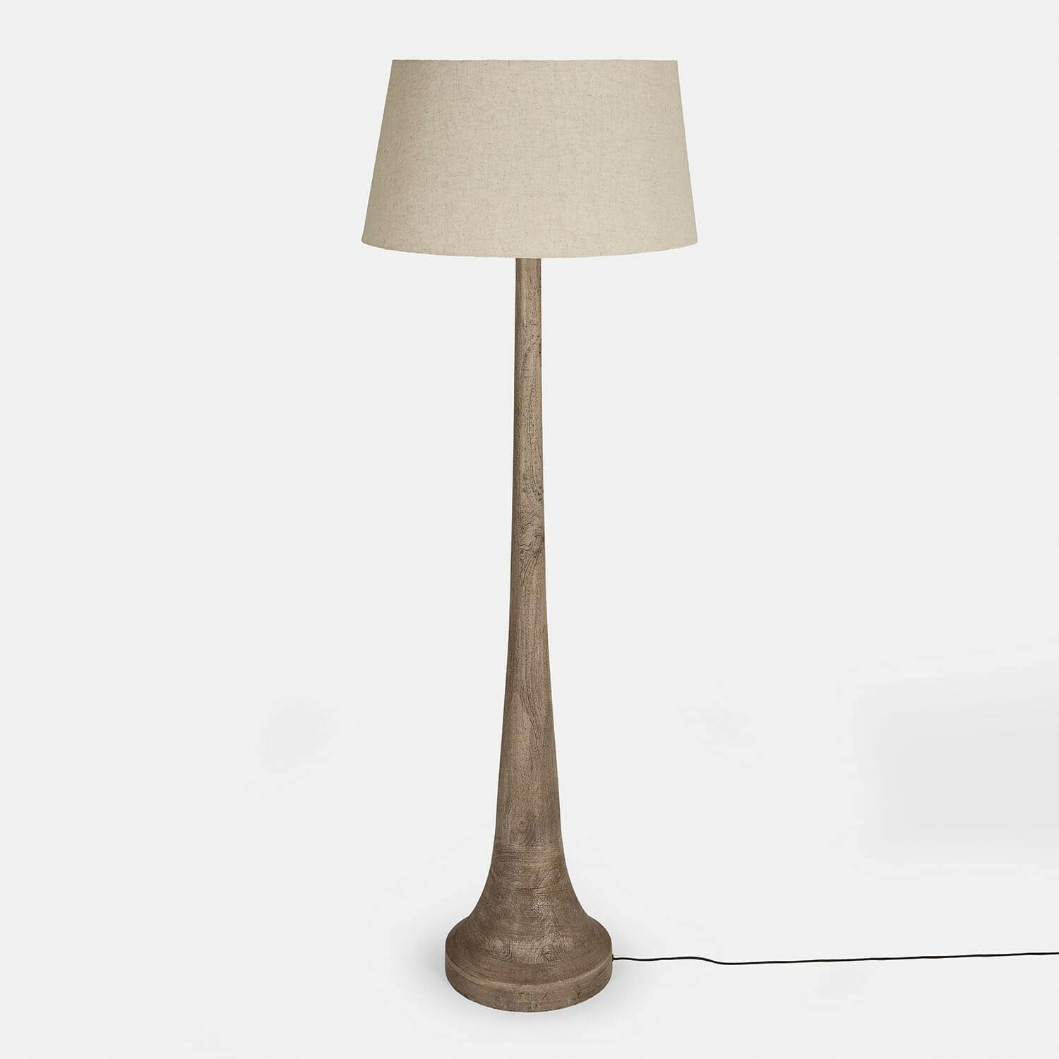 Stojací lampa Helsfjord Stojací lampa s dřevěným podstavcem a béžovým stínidlem, moderní osvětlení do obývacího pokoje