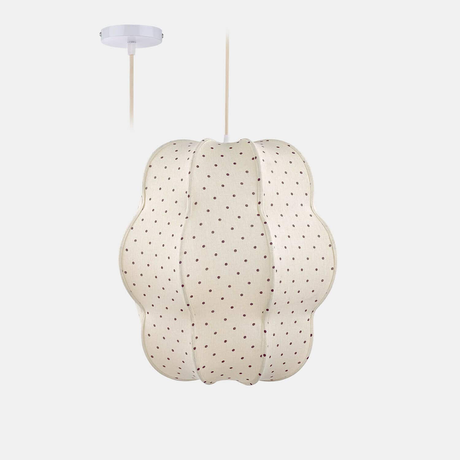 Závěsné světlo z krémové látky s hnědými puntíky, dekorativní stropní lampa