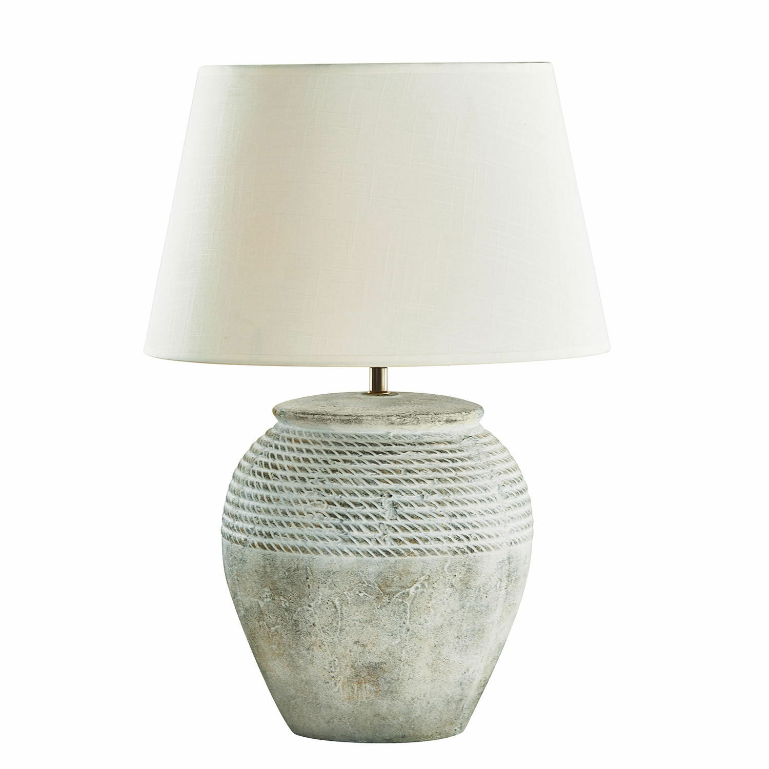 Stolní lampa Brookline Stolní lampa s bílým stínidlem a šedou keramickou základnou s texturou lana